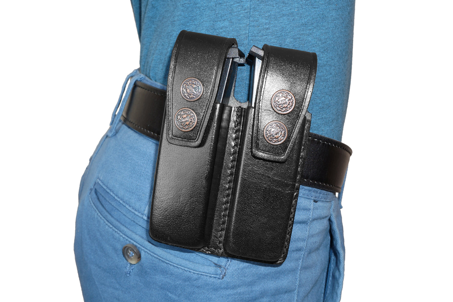 K47092 Small of Back Leather Holster RH & Double Magazine Pouch for Glock 19 Glock 23 Handmade!