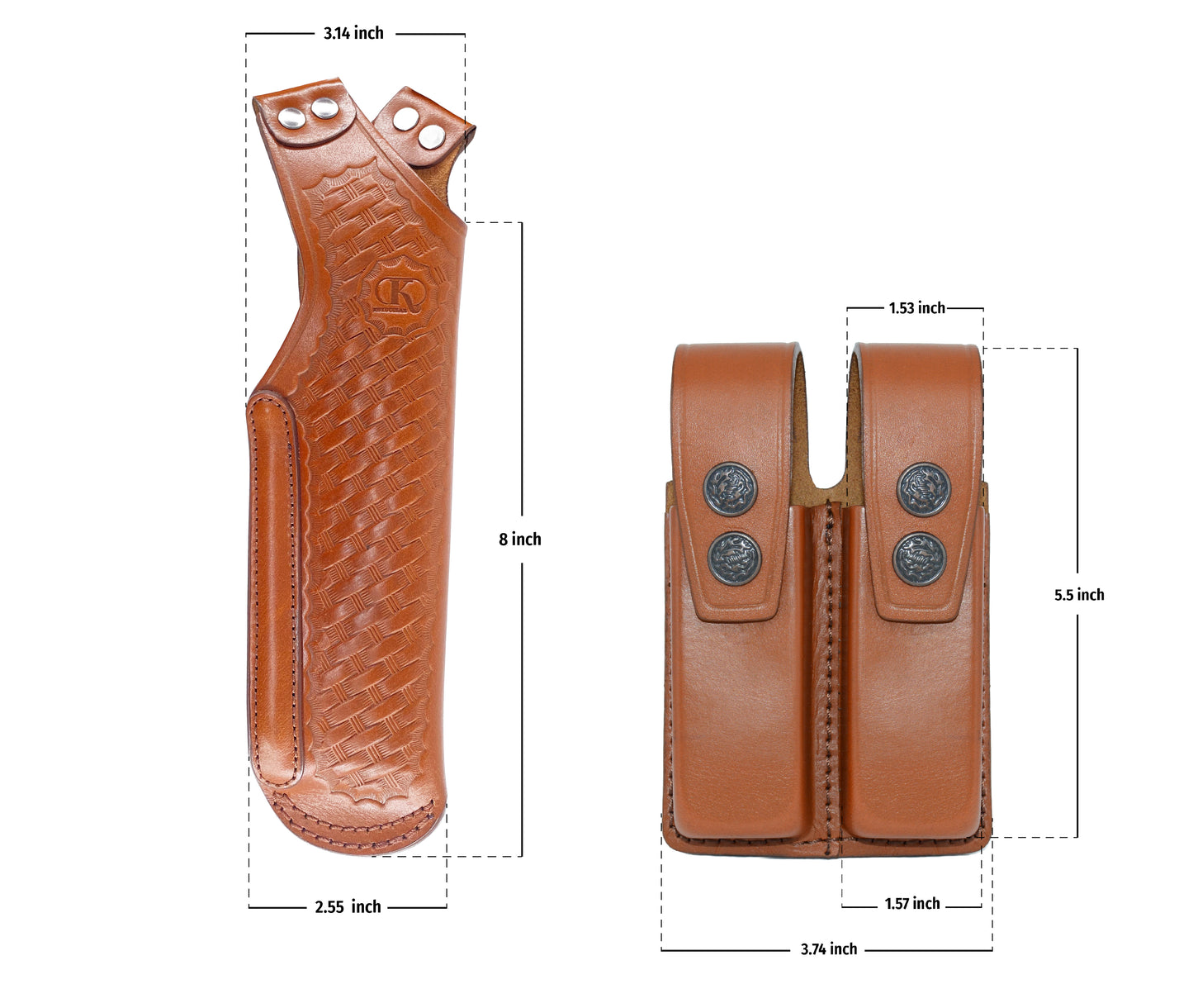 Basketweave Leather Vertical Shoulder Holster Colt 1911 & Double Magazine Pouch RH Handmade! (#K40003)