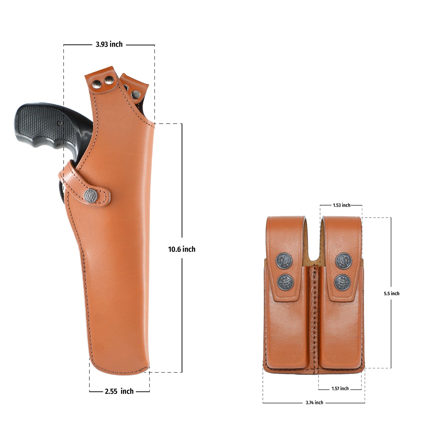 ALIS45303 Leather Vertical Shoulder Holster with Double Magazine Pouch Soft Fabric Interior Lining Colt 1911 up to 5" RH Geunine Leather Handmade