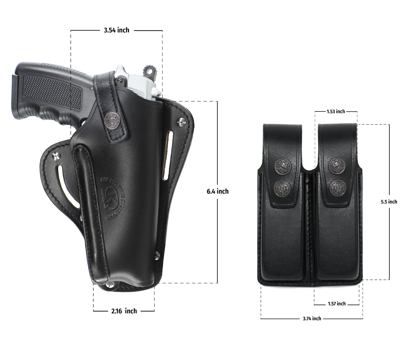 K445092 Leather Vertical- Horizontal Shoulder & Belt Holster RH Fits Glock 17 19 22 23 26 27 Handmade! (3in1) Free Extension for Big Body Size!