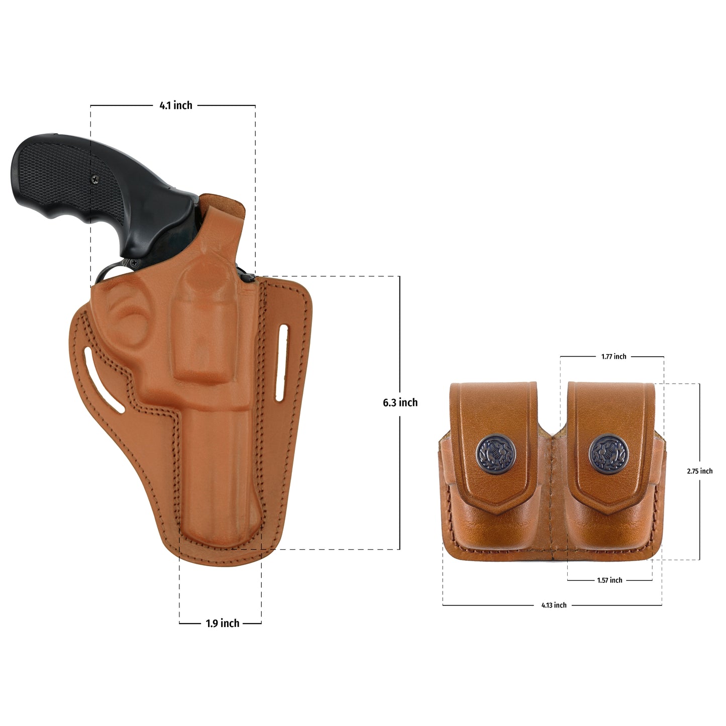 AlisB30538 2 Slot Pancake OWB Leather Holster Thumb Break Right Hand Fits 357 Magnum with Double speedloader Case & Belt Handmade!