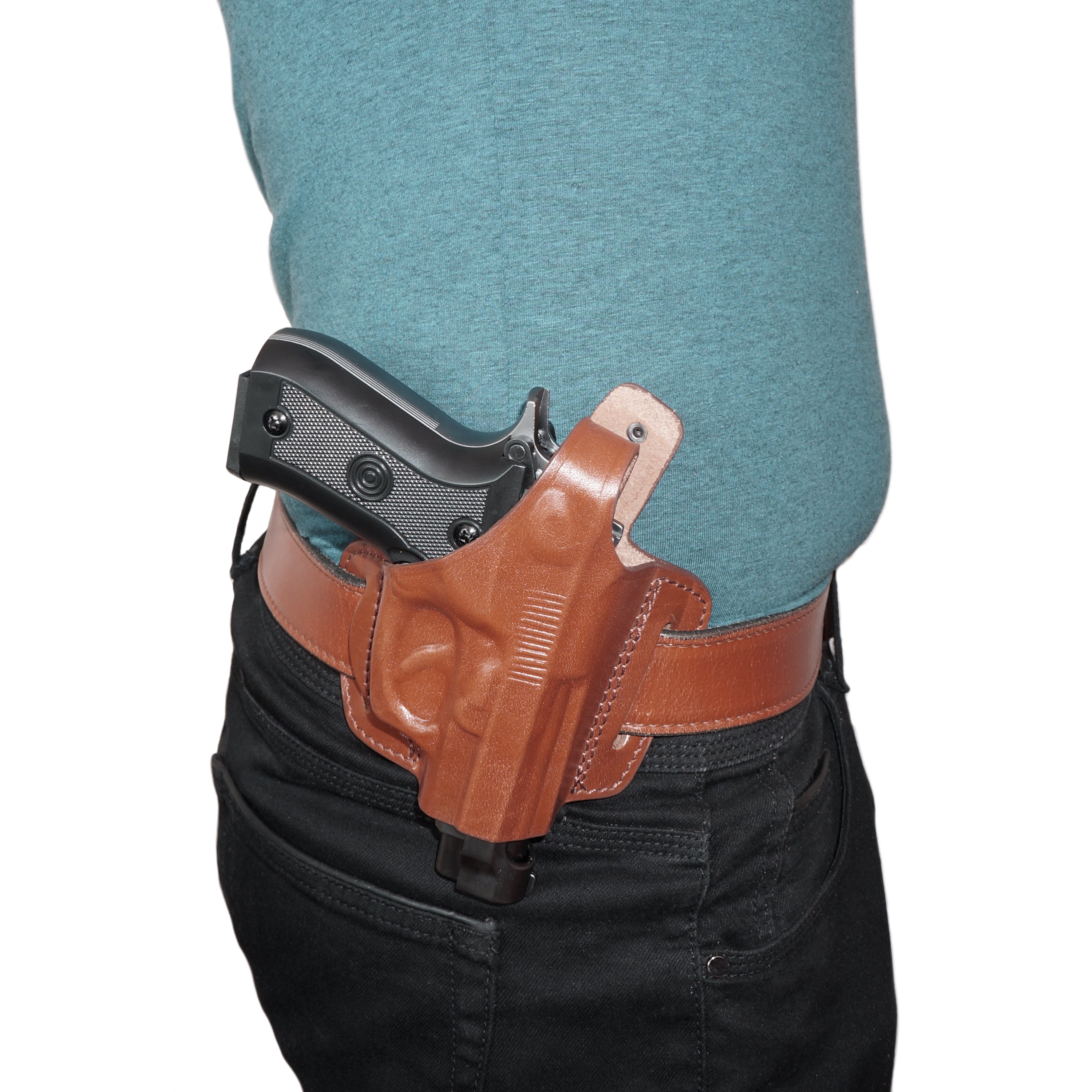 AKAR Leather OWB Belt Holster For Beretta 92FS – Thumb Break, Right Or Left Hand (Model 1B101)