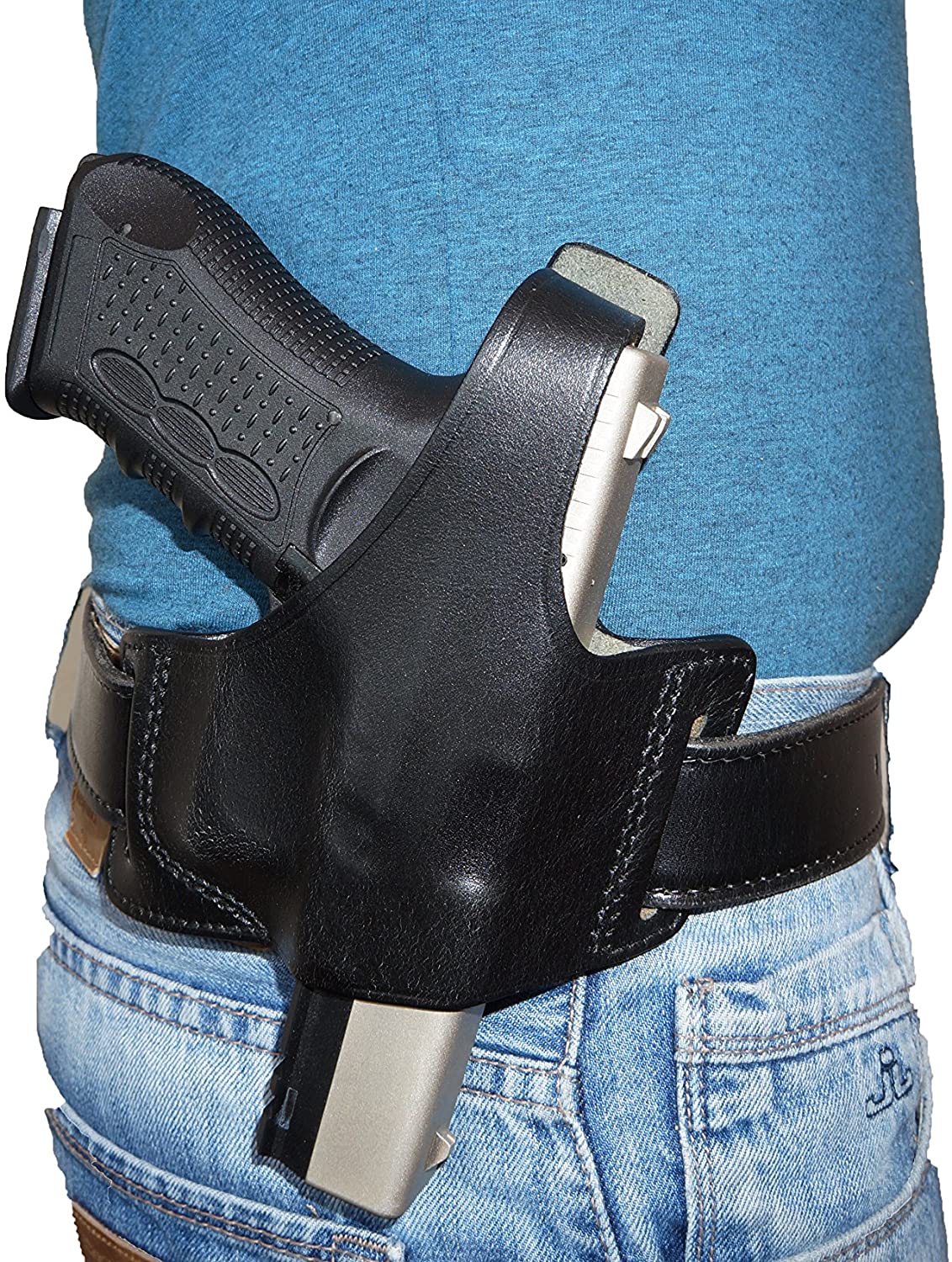 Pancake Leather Holster Fits Glock 17 19 22 23 26 27, Two Slot Hand-Molded Open-end RH Handmade! (ALIS532)