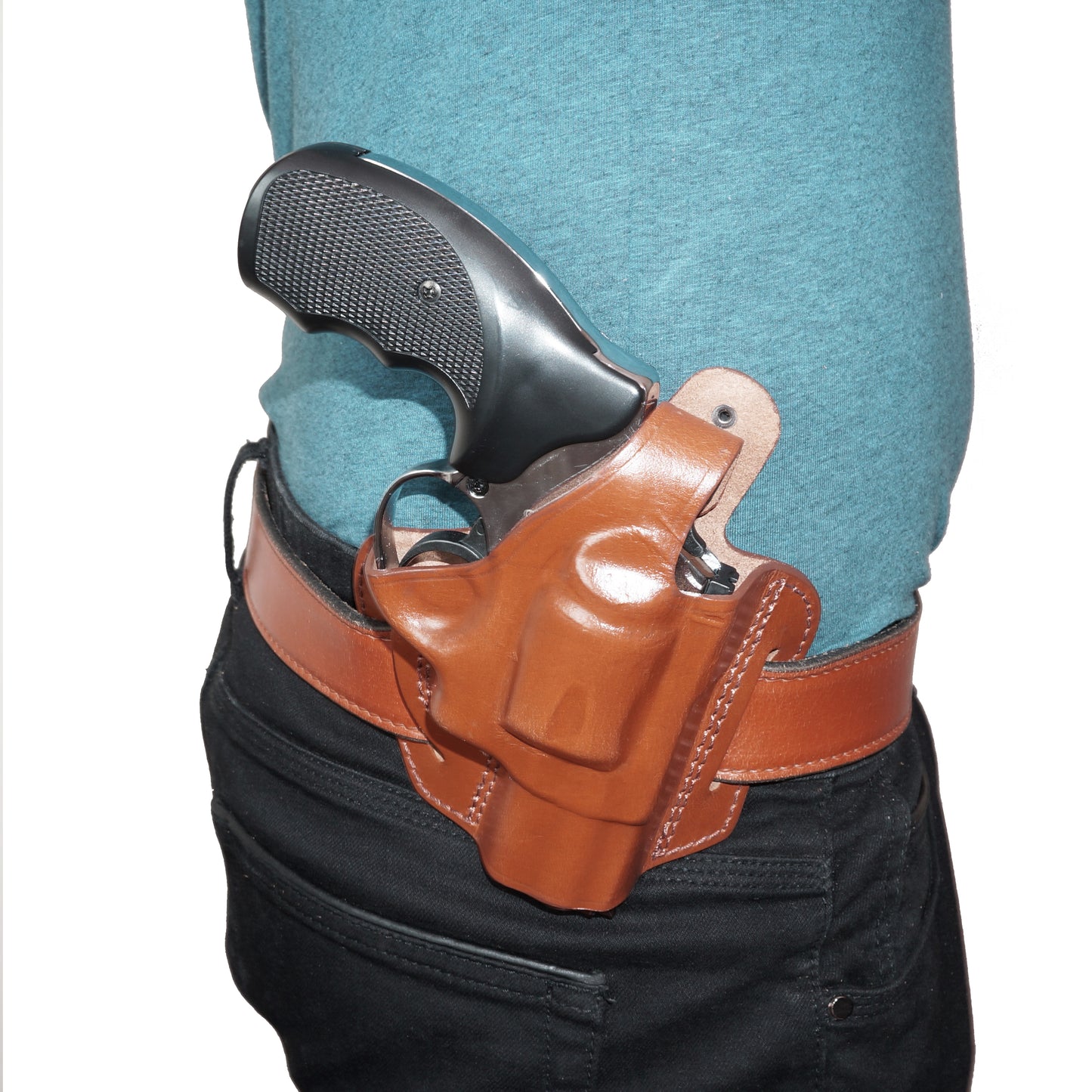 357 Magnum Pancake OWB Leather Holster, 2 Slot Thumb Break Right Hand, Handmade(Alis306)