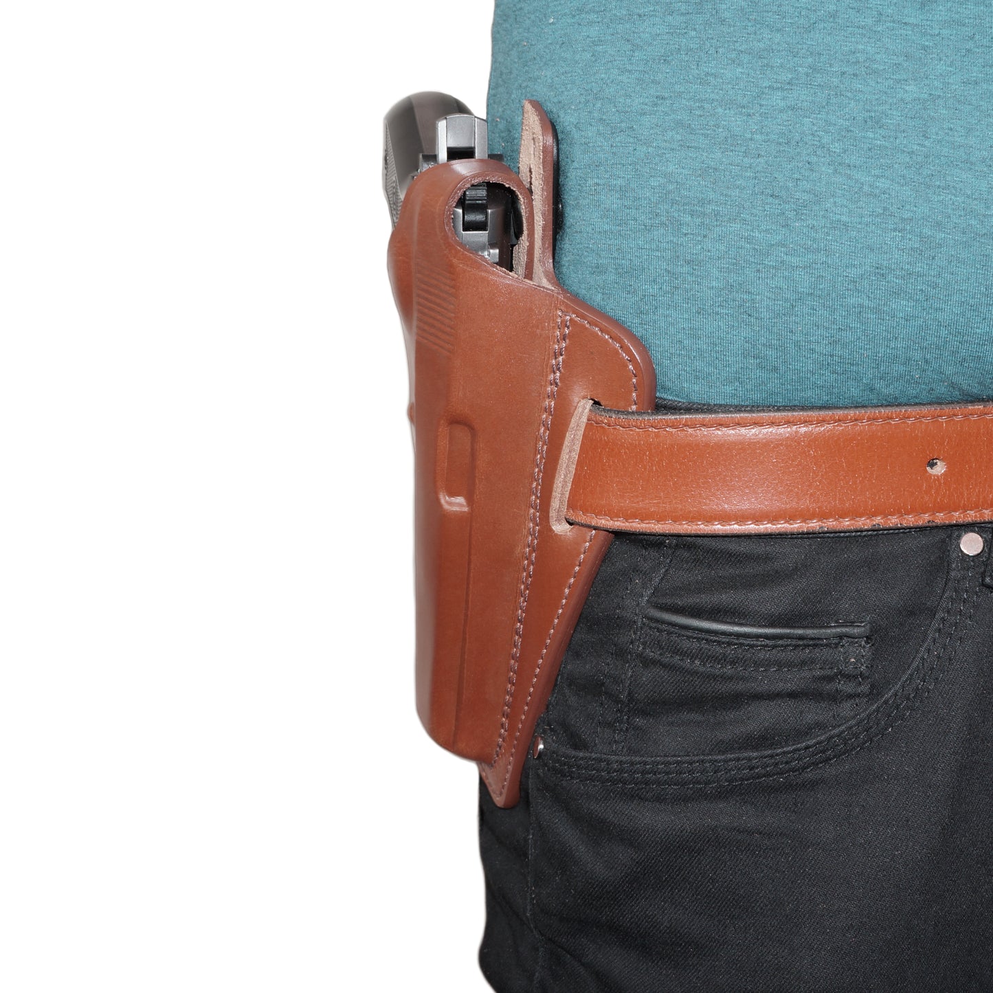 ALIS30305 2 Slot Pancake Leather Holster Thumb Break RH with Single Magazine Pouch Fits Beretta 92 92F 96 B803 Taurus 92&99 Handmade!