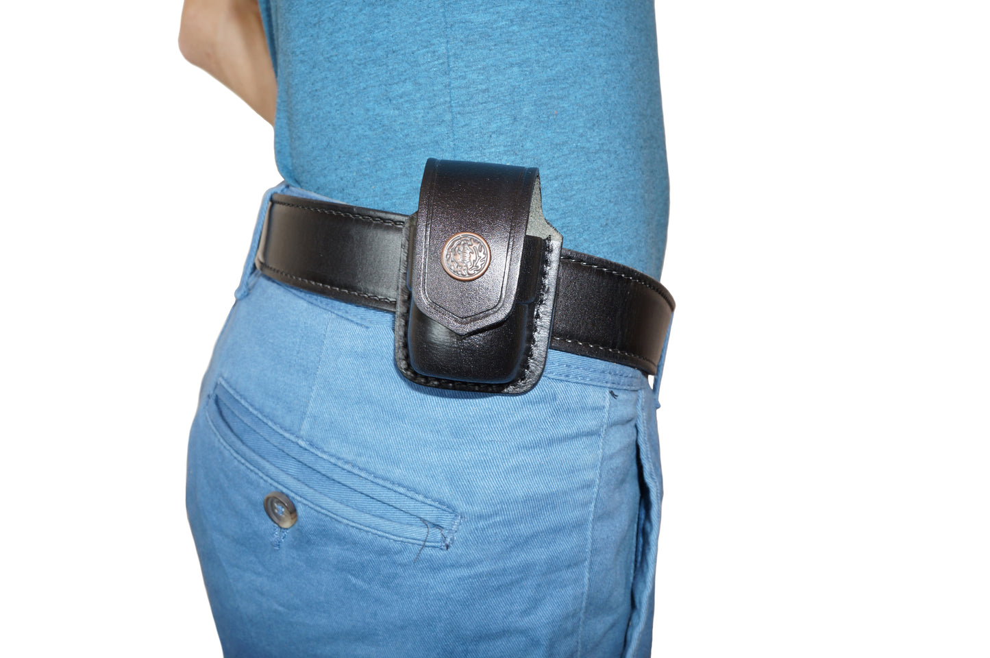 357 Magnum Pancake Leather Holster, Thumb Break 2 Slot Open-end RH & Single Speedloader Case Handmade! (ALIS30637)