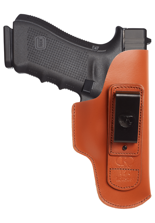 Glock 19 IWB Leather Holster for Glock 17 20 21 31 45 | S&W M&P Shield and Similar Sized Handguns, Concealed Carry Holster with Belt Clip (K170)