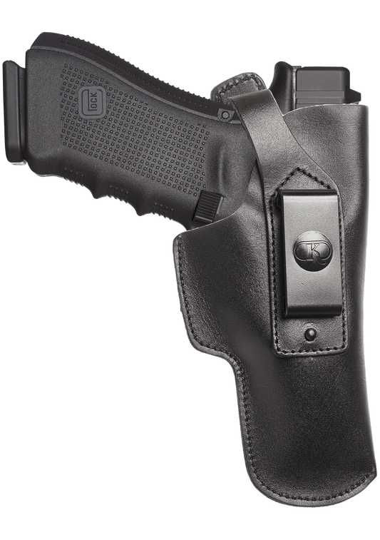 Glock 17 IWB Leather Holster for Glock 19 20 21 31 45 | S&W M&P Shield and Similar Sized Handguns Leather Holster with Belt Clip (K149)