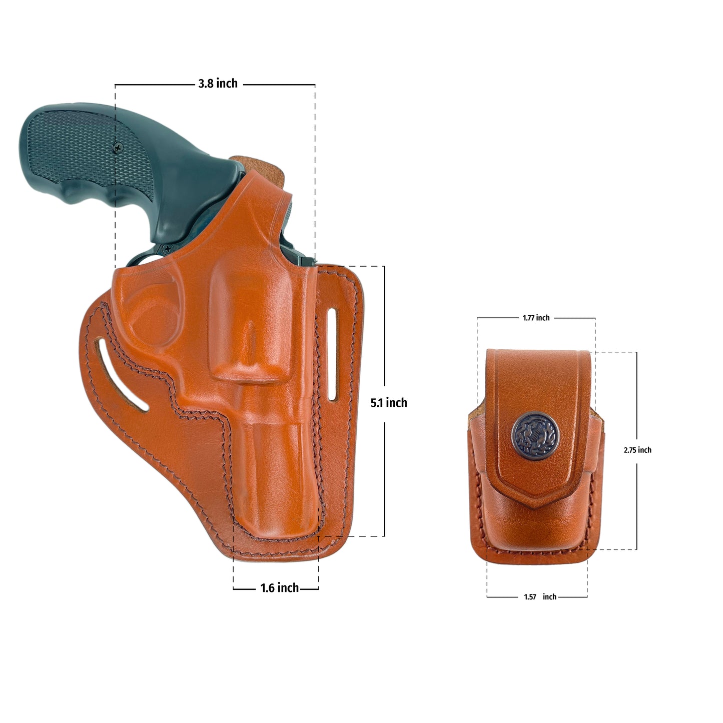 ALIS35137 2 Slot Pancake Leather Holster Thumb Break RH & Speedloader Case Fits Smith& Wesson K- Frame 3" Handmade!