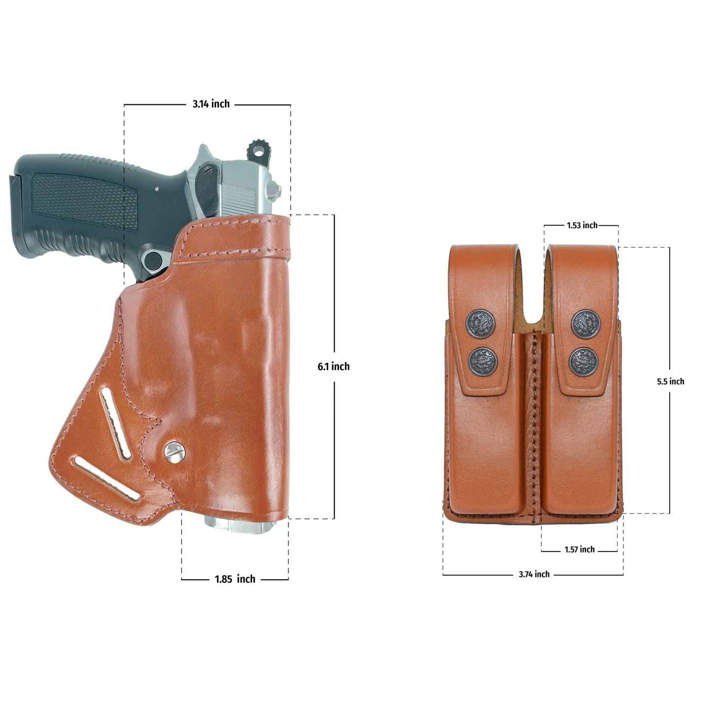 K47092 Small of Back Leather Holster RH & Double Magazine Pouch for Glock 19 Glock 23 Handmade!