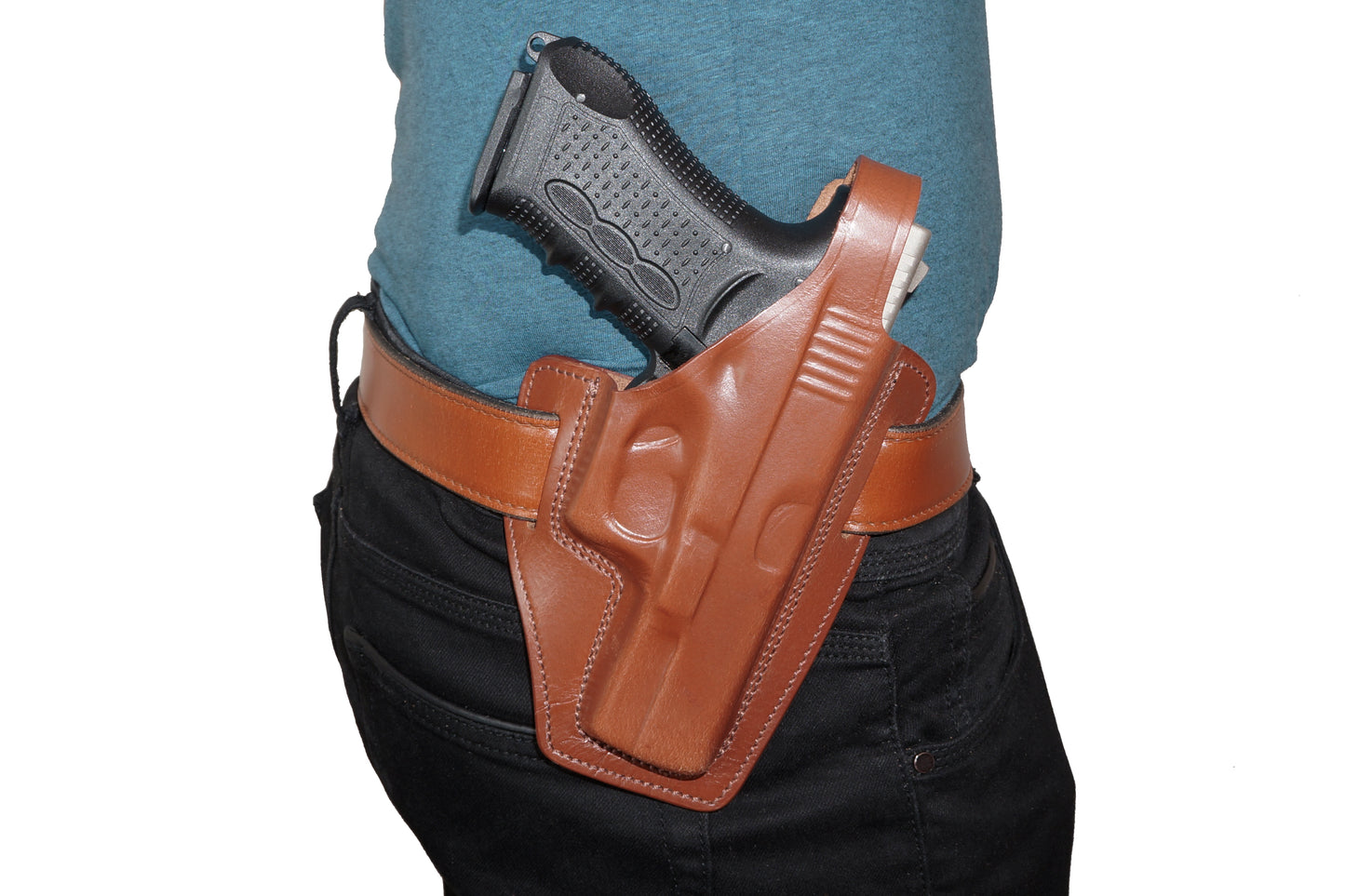 Glock 17 Pancake Holster, 2 Slot Thumb Break RH Genuine Leather Handmade! (ALIS337)