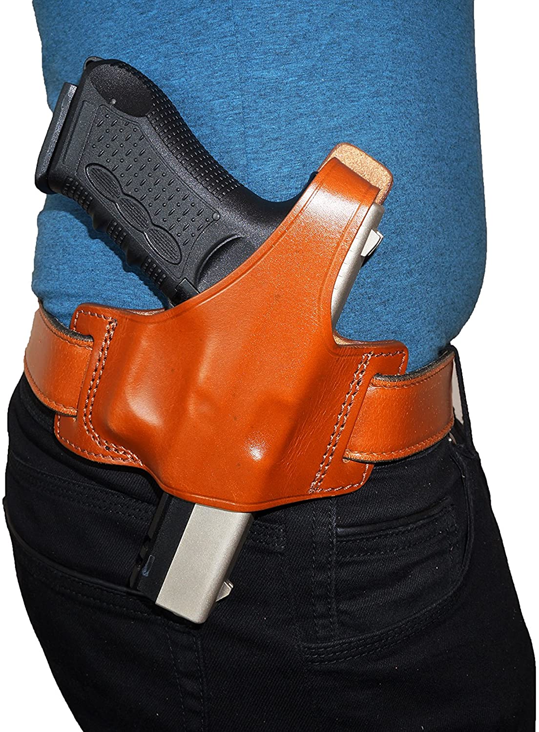 Pancake Leather Holster Fits Glock 17 19 22 23 26 27, Two Slot Hand-Molded Open-end RH Handmade! (ALIS532)