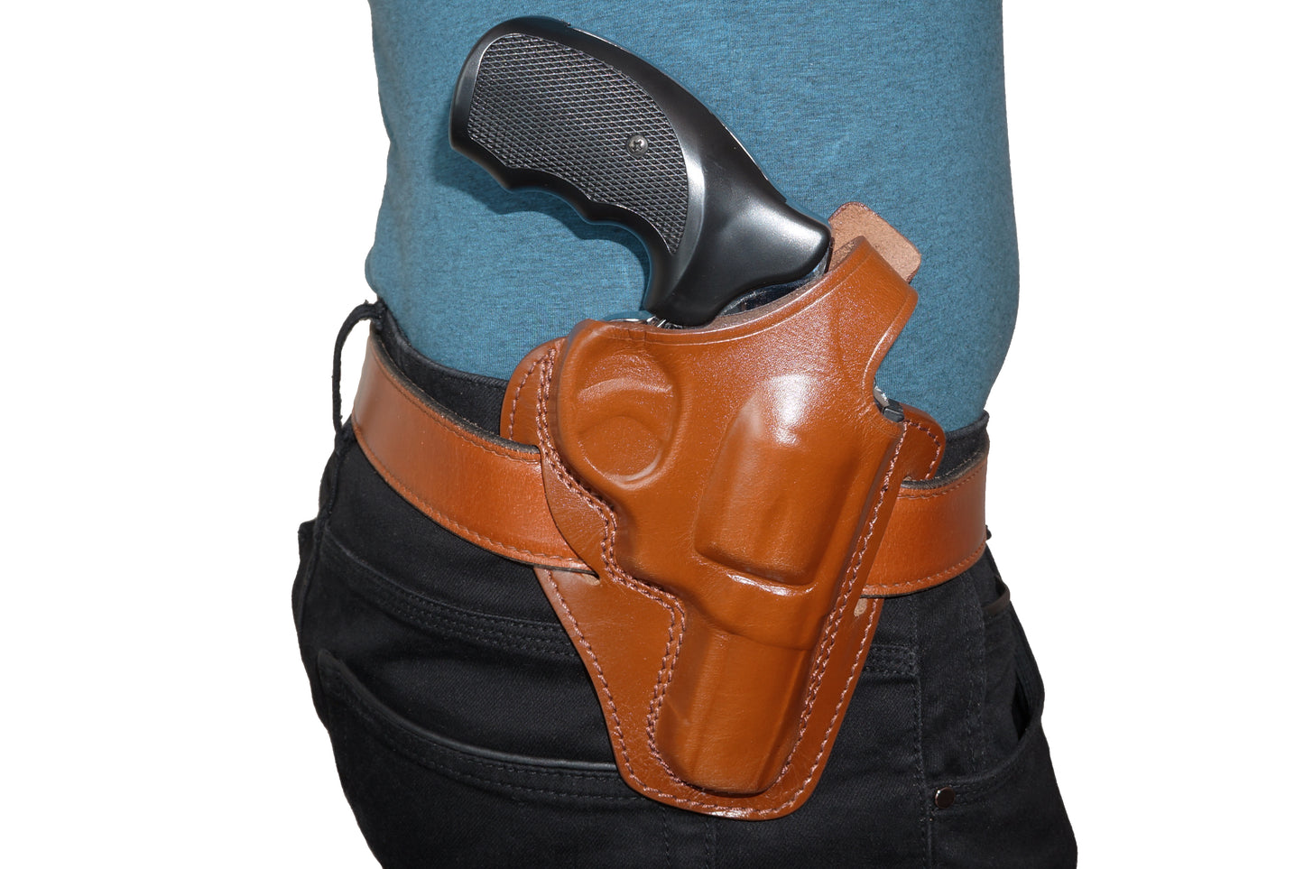 ALIS35137 2 Slot Pancake Leather Holster Thumb Break RH & Speedloader Case Fits Smith& Wesson K- Frame 3" Handmade!