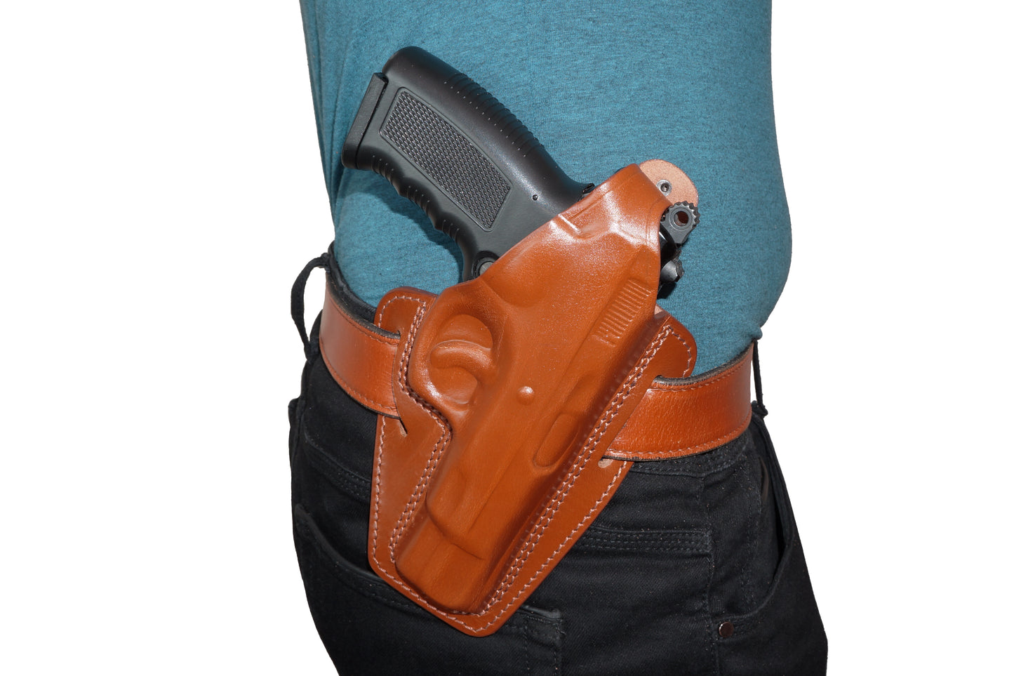 K31105 2 Slot Pancake Leather Holster Thumb Break Closed-end RH & Single Magazine Pouch Fits CZ 75