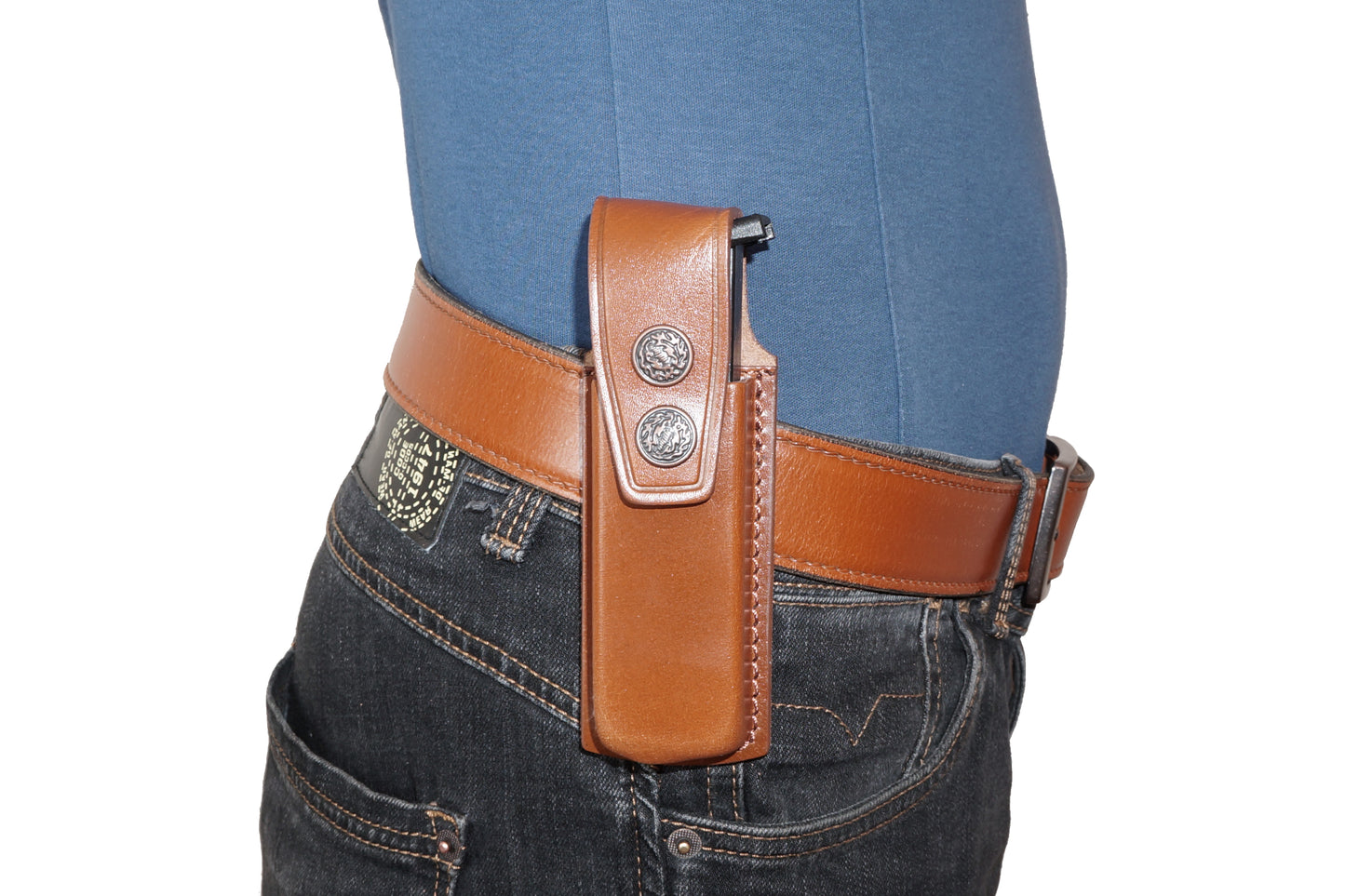 2 Slot Pancake Leather Holster Thumb Break Closed-end RH & Single Magazine Pouch Fits Browning HP Handmade! (#K30905)
